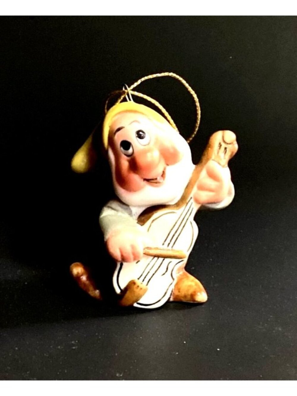 Vintage Schmid Disney Christmas Ornament Bashful of Seven Dwarves Playing Bass